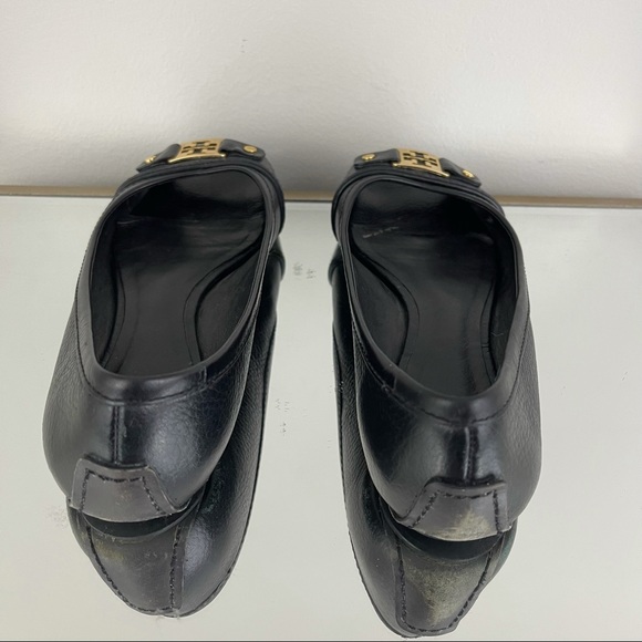 TORY BURCH Black Leather Clines Peep-Toe Ballerina Flats - Picture 5 of 11
